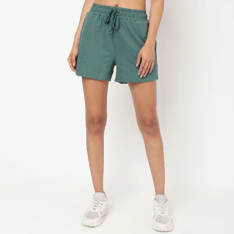 Relaxed Fit Solid High Rise Shorts