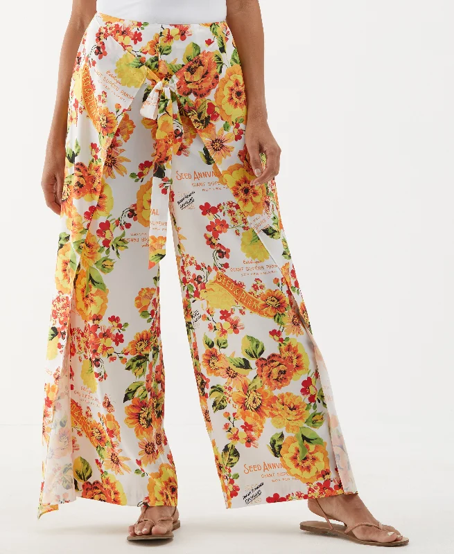 Seed Packet Print Sarong Wide Leg Ankle Pant