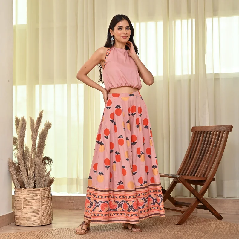 Baby Pink Crop Top Sharara Set with Foil Print