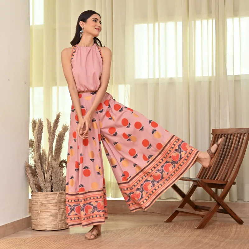 Baby Pink Crop Top Sharara Set with Foil Print