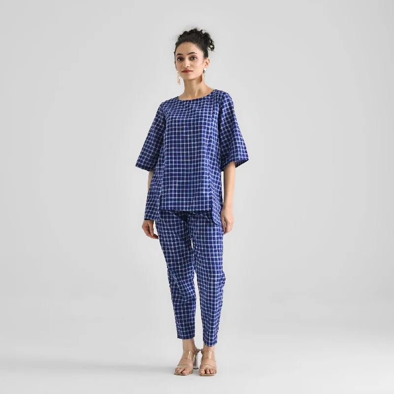 Blue Woven Cotton Co-ord Set with Slit Detail