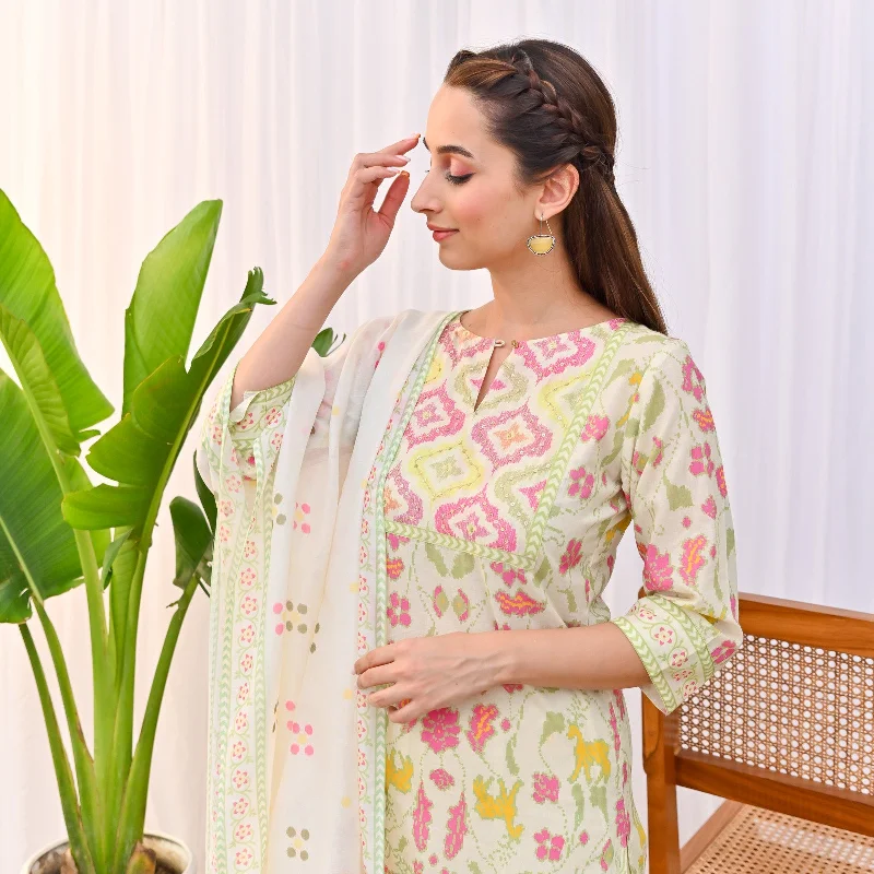 Lemon Yellow Ikat Inspired Salwar Kurta Set with Dupatta