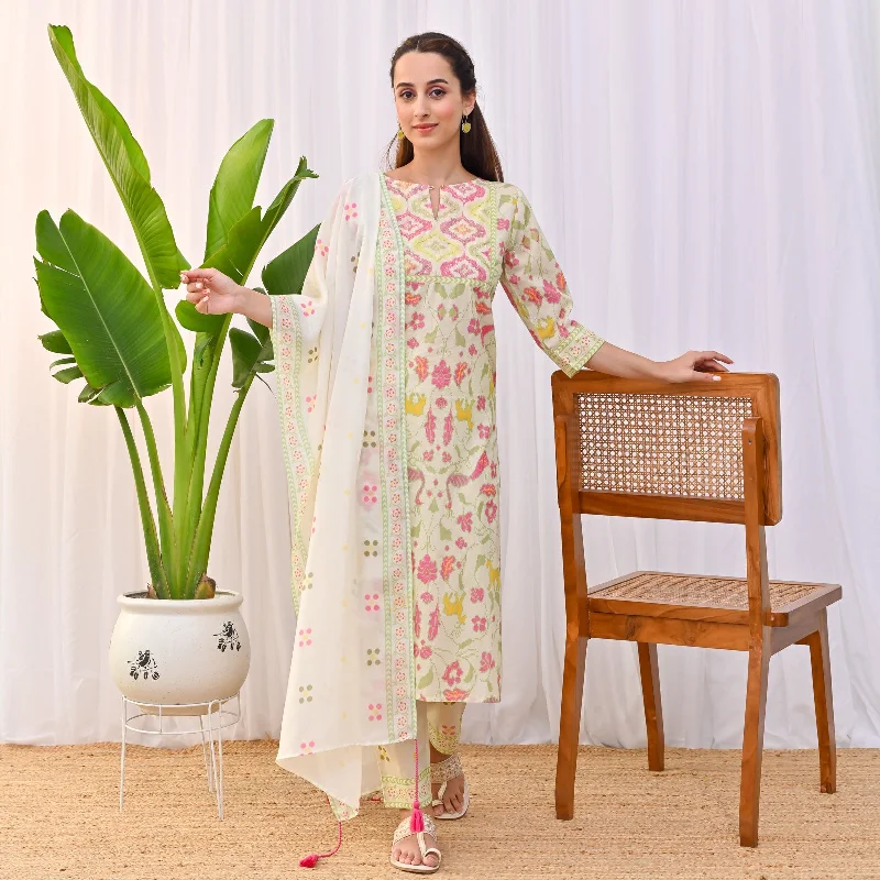 Lemon Yellow Ikat Inspired Salwar Kurta Set with Dupatta