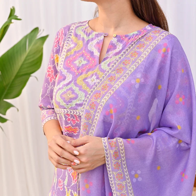 Lilac Ikat Inspired Salwar Kurta Set with Dupatta