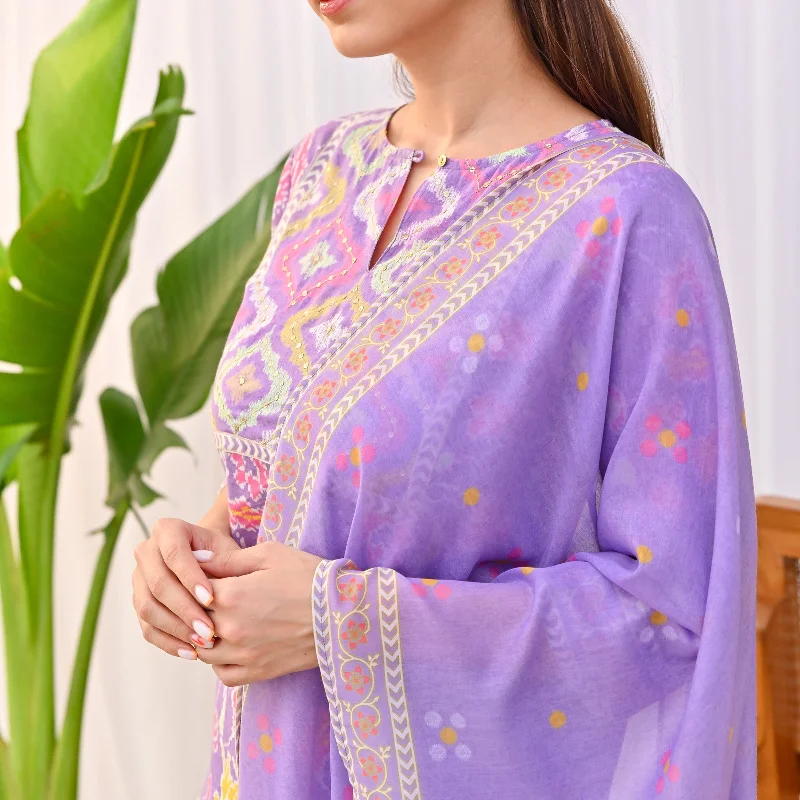 Lilac Ikat Inspired Salwar Kurta Set with Dupatta