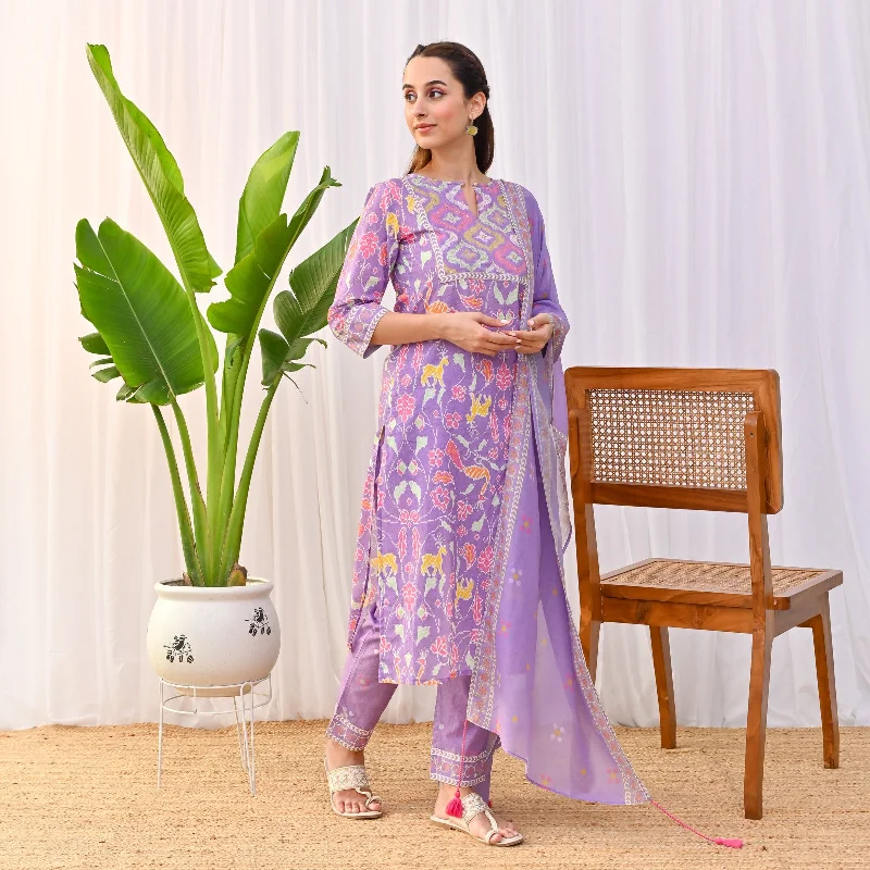 Lilac Ikat Inspired Salwar Kurta Set with Dupatta