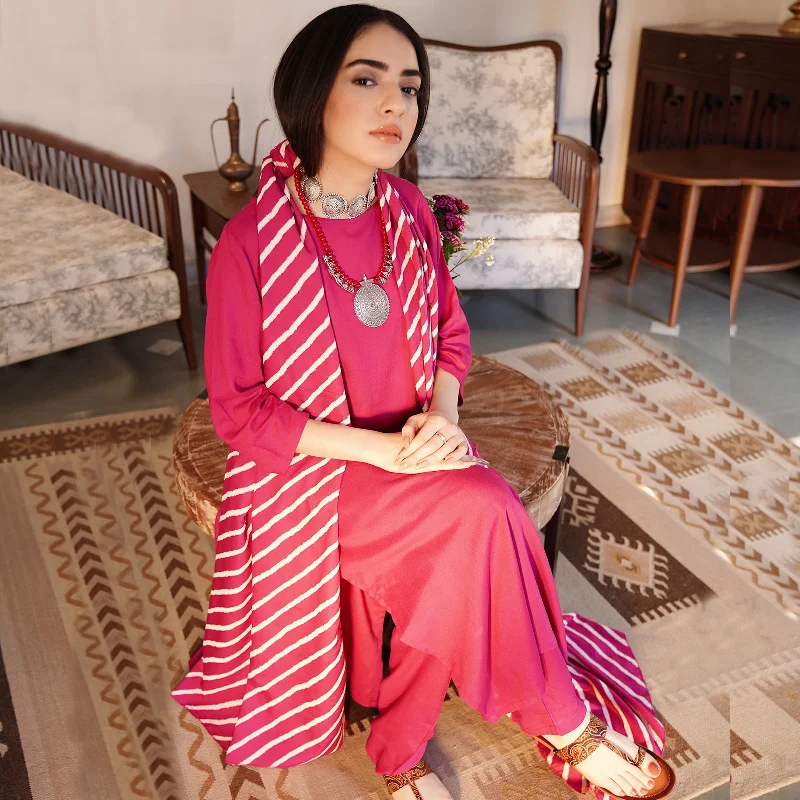 Magenta Kurta Set for Women with Straight Pants & Dupatta