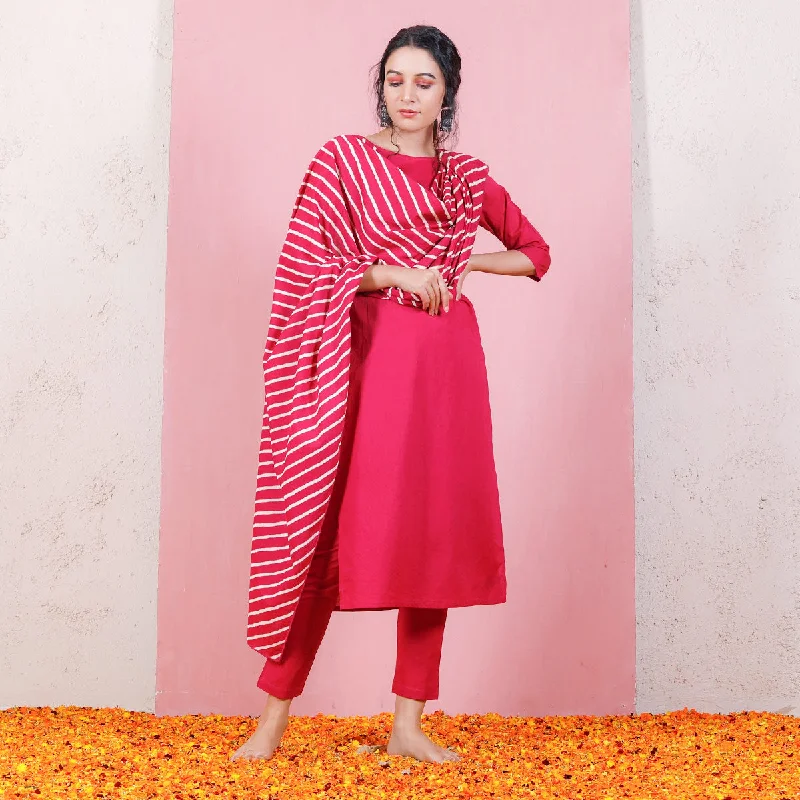 Magenta Kurta Set for Women with Straight Pants & Dupatta