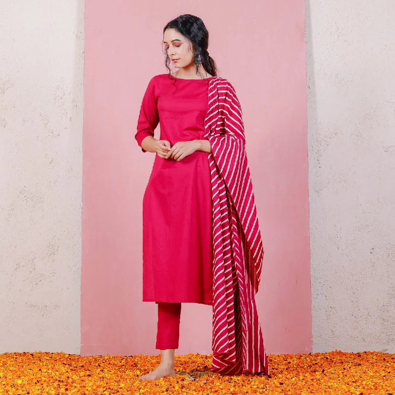 Magenta Kurta Set for Women with Straight Pants & Dupatta