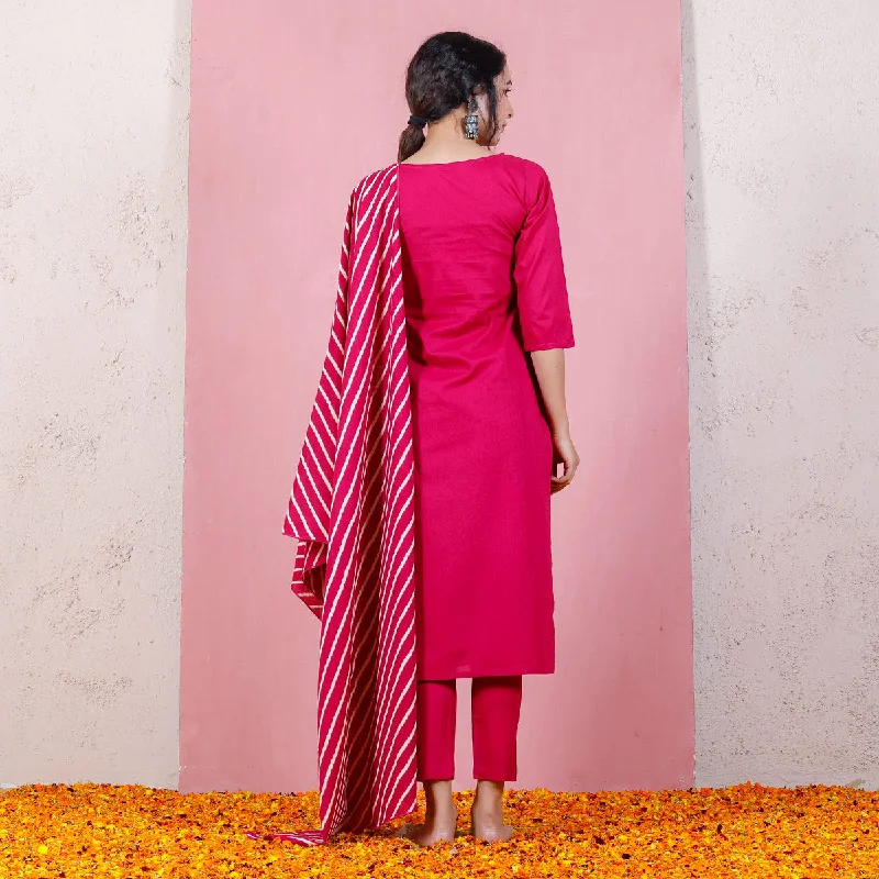 Magenta Kurta Set for Women with Straight Pants & Dupatta