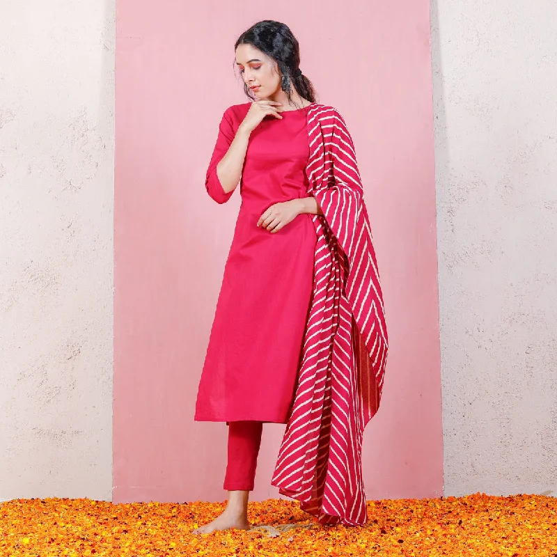 Magenta Kurta Set for Women with Straight Pants & Dupatta