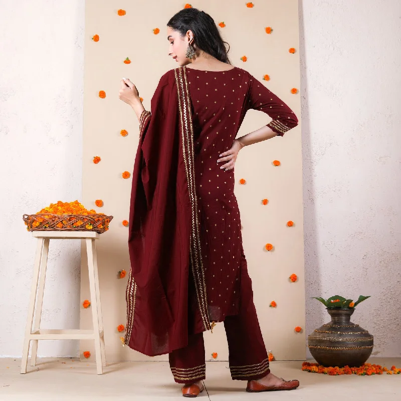 Maroon Bindi Kurta Set with Dupatta & Gota Work