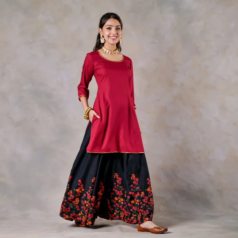 Maroon Black Palazzo Set for Women with Dupatta