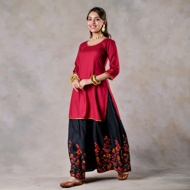 Maroon Black Palazzo Set for Women with Dupatta