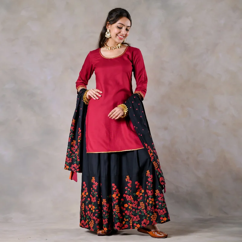 Maroon Black Palazzo Set for Women with Dupatta