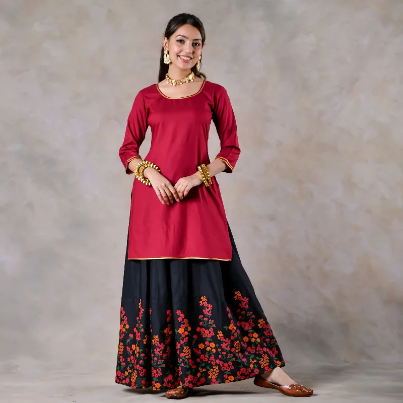 Maroon Black Palazzo Set for Women with Dupatta