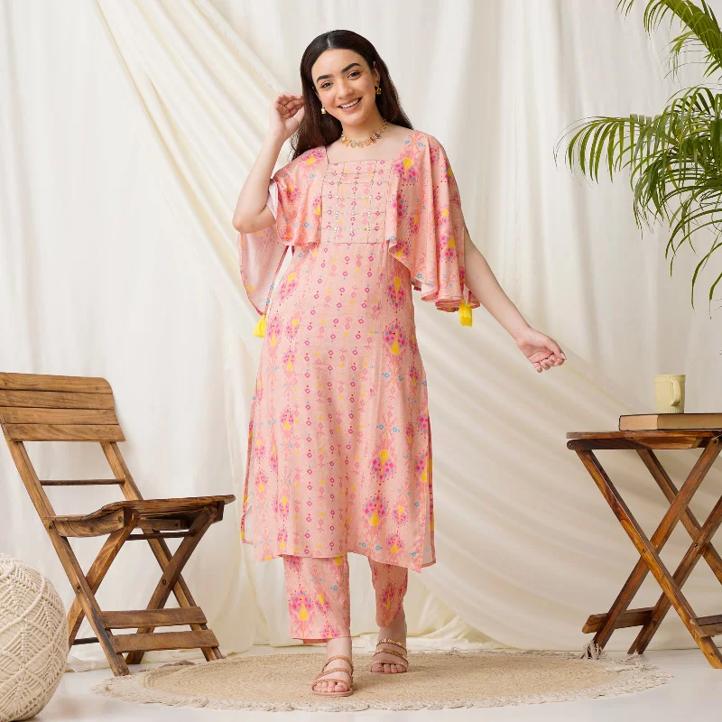 Peach Co-ord Set with Embroidery Details