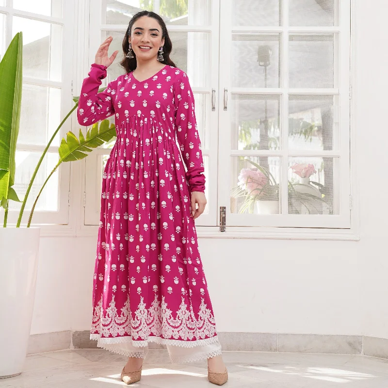 Pink Front Gathered Kurta Pant Co-ord Set