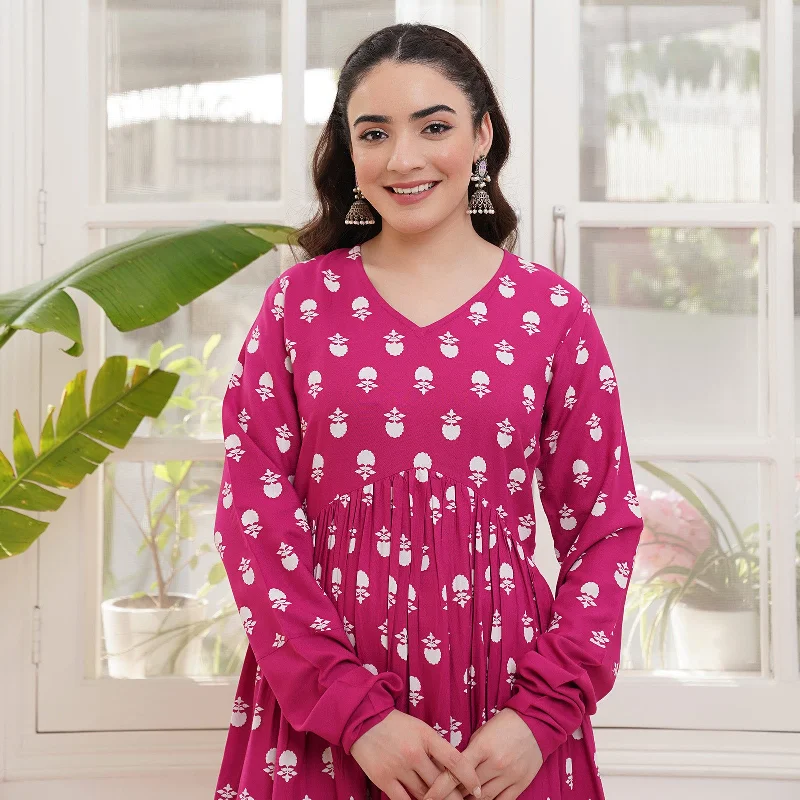 Pink Front Gathered Kurta Pant Co-ord Set