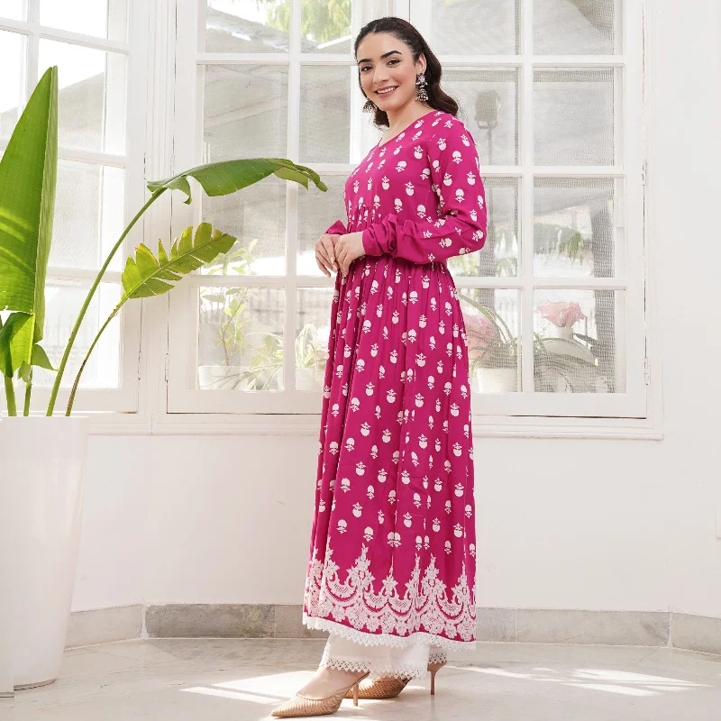 Pink Front Gathered Kurta Pant Co-ord Set