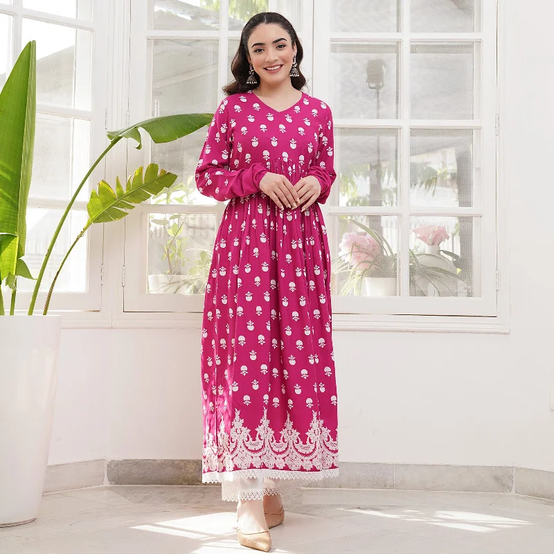 Pink Front Gathered Kurta Pant Co-ord Set