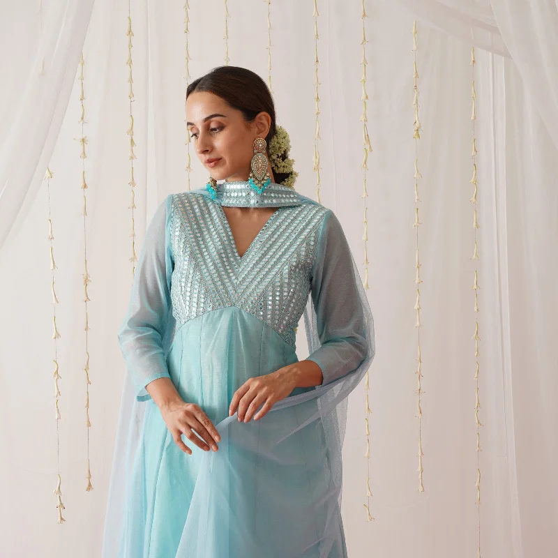 Sky Blue Chanderi Kurta Set for Women