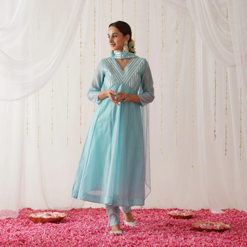 Sky Blue Chanderi Kurta Set for Women