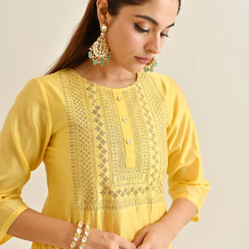 Yellow Festive Embroidered Kurta Set with Embroidered Dupatta