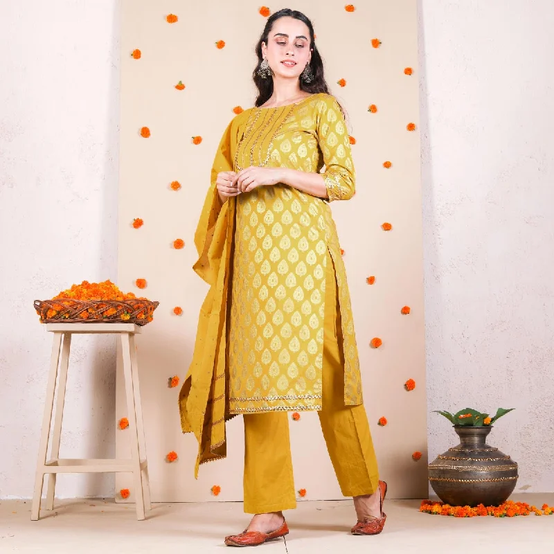 Yellow Festive Kurta Set with Dupatta & Gota Work