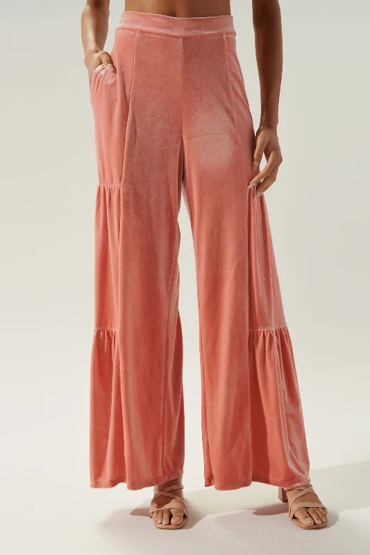 Everson Velvet Tiered Wide Leg Pants