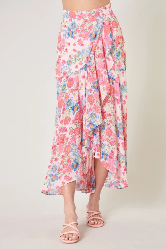 Macaron Floral Saturated Love Midi Skirt