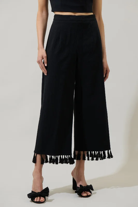 Stay Extra Tassel Trim Wide Leg Pants