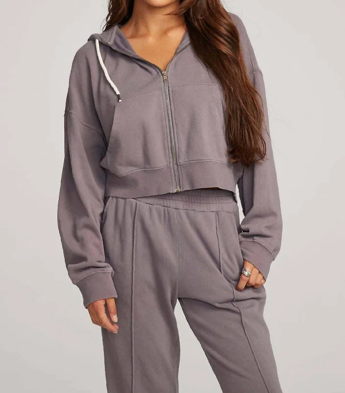 Abilene Zip Up Top In Grey