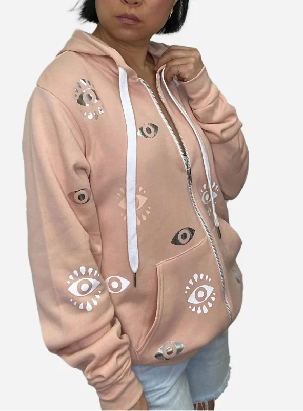 Dotty Peach Zip Up Hoodie In Peach Evil Eye