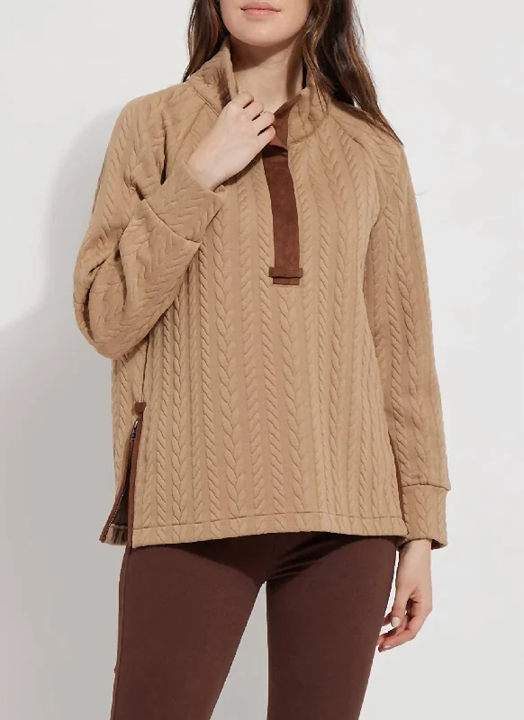 Iris Quilted Jersey Pullover In Warm Biscuit