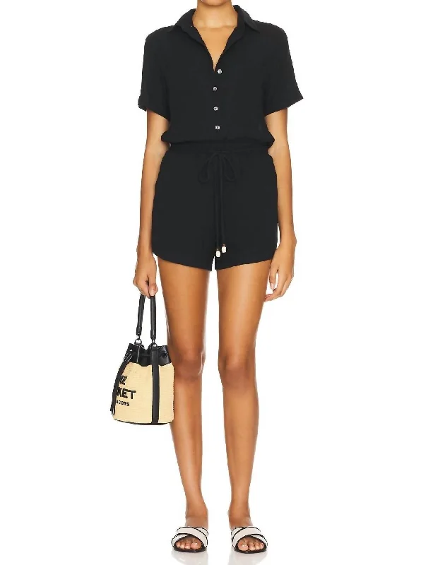 Kinley Button Front Romper In Black