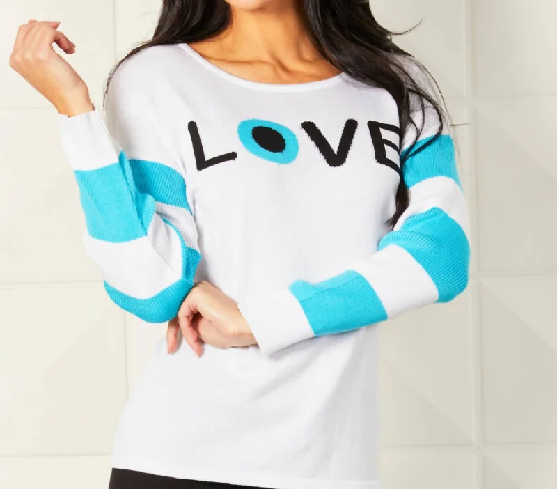 Love Eye Crewneck Sweatshirt In White/turq