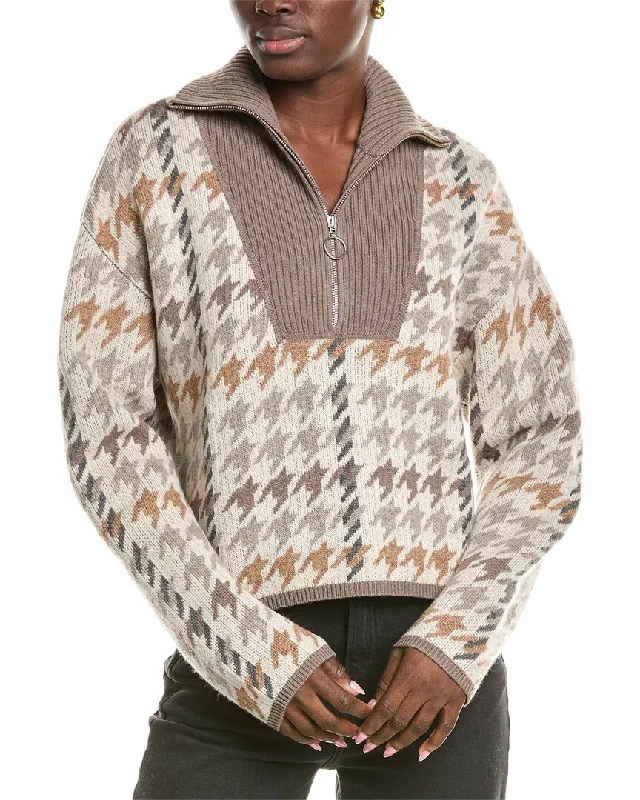 NAADAM Luxe Houndstooth Jacquard Wool & Cashmere-Blend 1/4-Zip Sweater