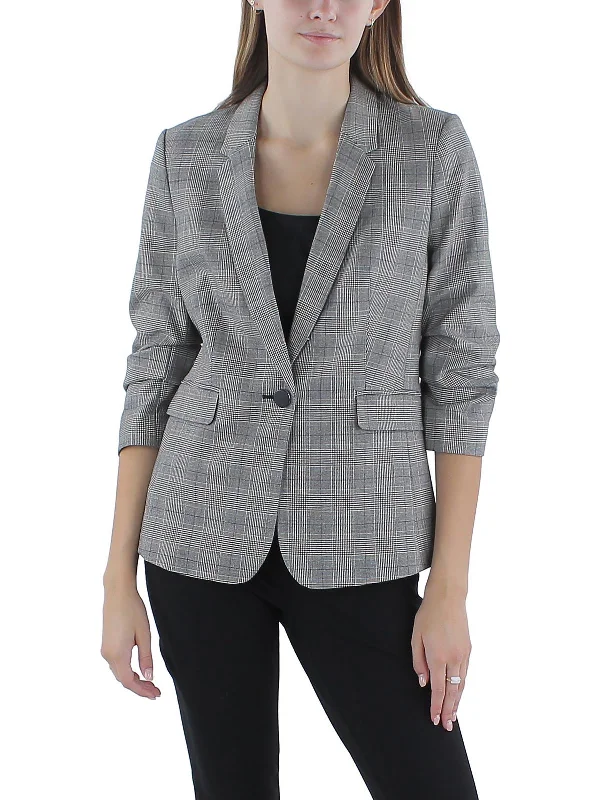 Petites Womens Ruched Suit Separate One-Button Blazer