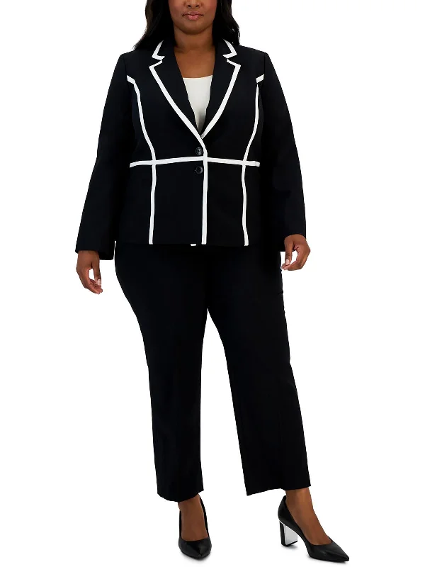 Plus Womens 2PC Contrast Trim Pant Suit