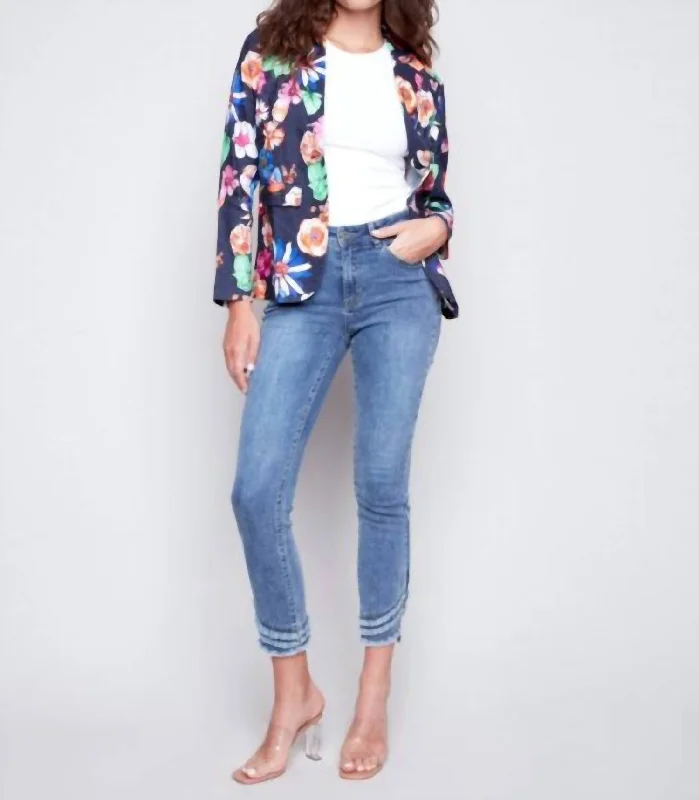 Printed Linen Blazer In Gardenia