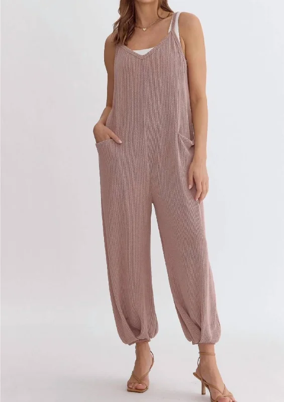 Ribbed Oversized Jumpsuit In Taupe