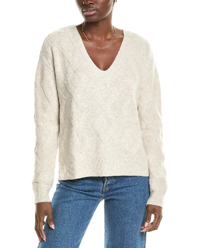 Splendid Diamond Cable V-Neck Wool-Blend Sweater