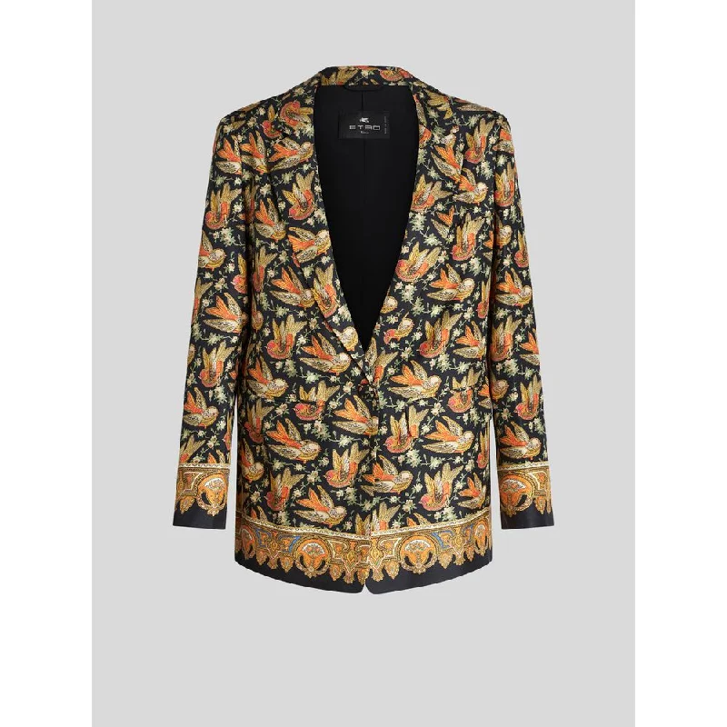 Twill Jacket With Printed Birds