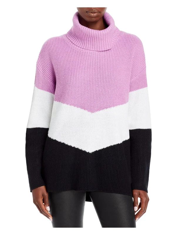 Womens Colorblock Cowl Neck Pullover Sweater