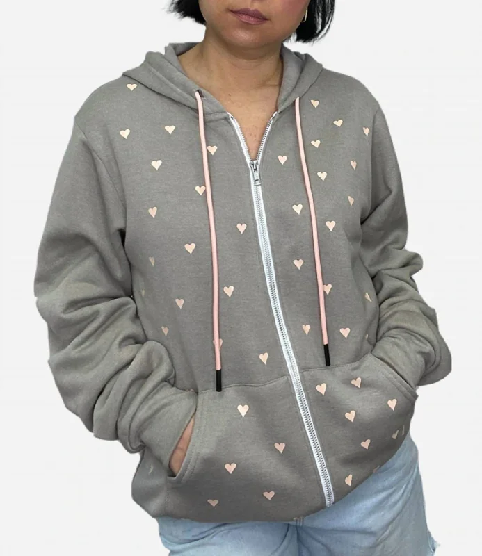 Women's Dotty Zip Up Putty Hoodie In Mini Peach Hearts