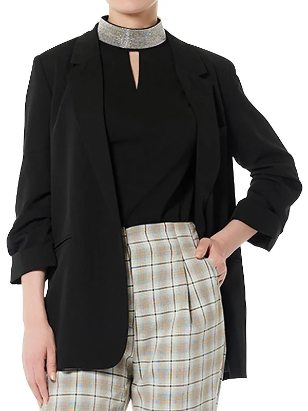 Womens Ruched Business Open-Front Blazer