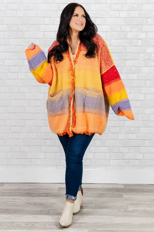 Come Walk With Me Cardigan, Orange Multi