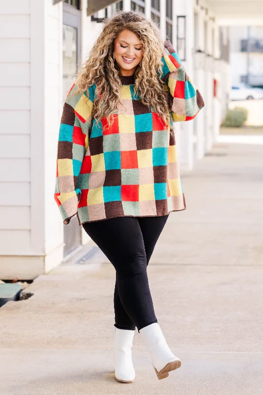 Feeling Your Best Self Sweater, Brown Multi