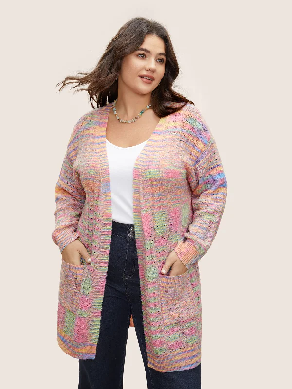 Ombre Heather Texture Cable Knit Pocket Cardigan